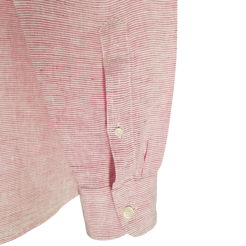 Abercrombie & Fitch Mens 100% Linen Long Sleeve Shirt Pink Stripe M Button Down - Picture 10 of 13